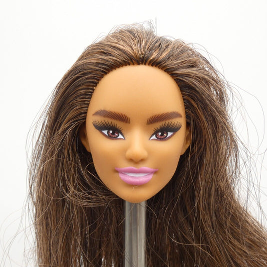 Barbie Fashionistas Doll Head Brunette Hair Brown Eyes Medium Skin Tone HGM57