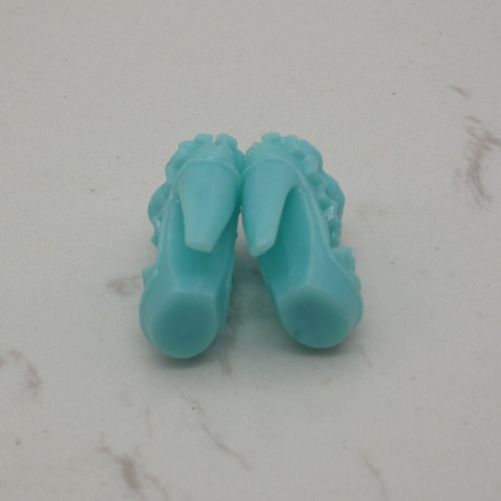 Barbie Doll Size Shoes High Heel Light Blue Ruffle Ankle Strap Round Open Toe