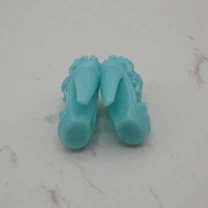 Barbie Doll Size Shoes High Heel Light Blue Ruffle Ankle Strap Round Open Toe