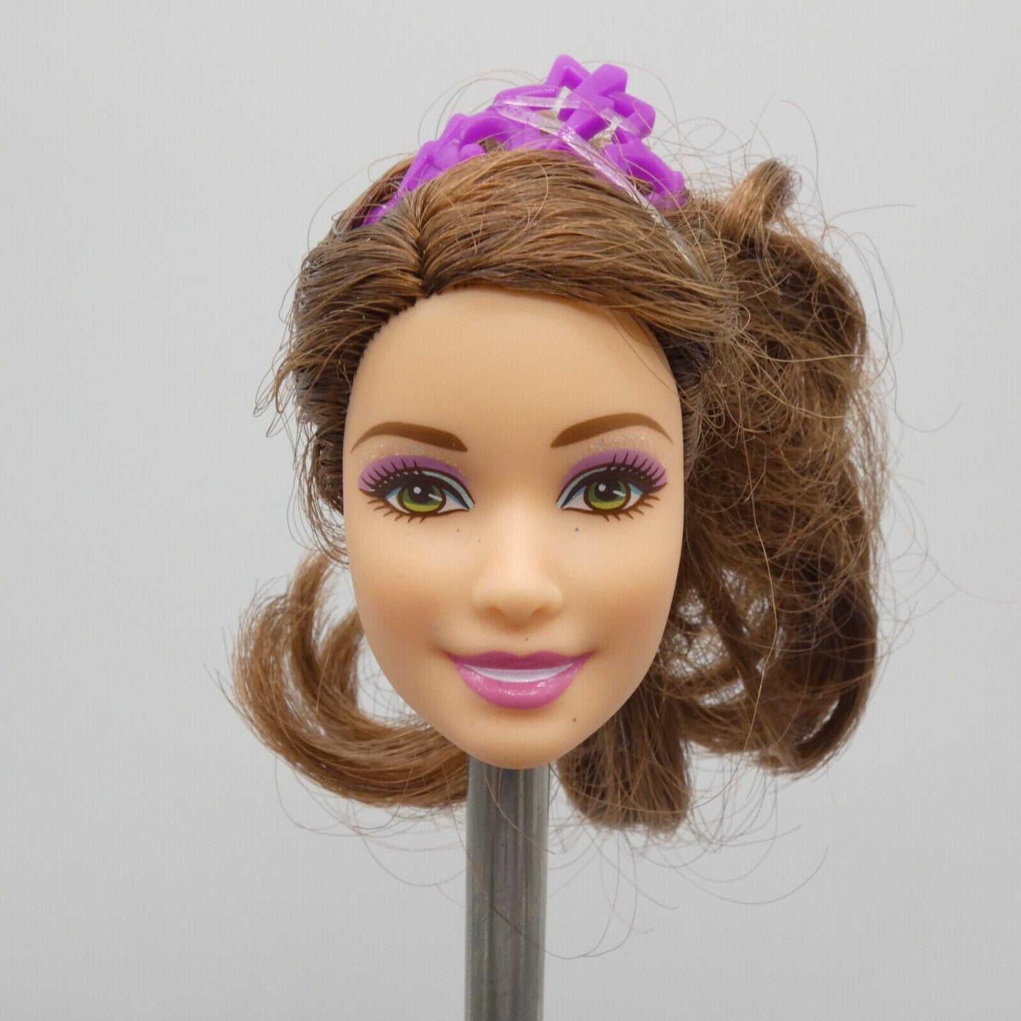 Barbie Princess Power Corinne Doll Head Summer Face Brown Hair Purple Tiara 2015