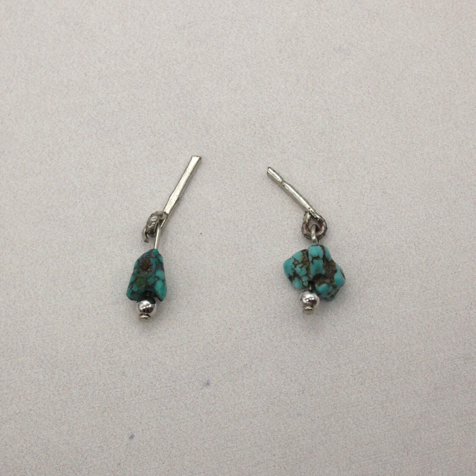 Barbie Doll Size Dangle Earrings Turquoise And Silver Handmade OOAK