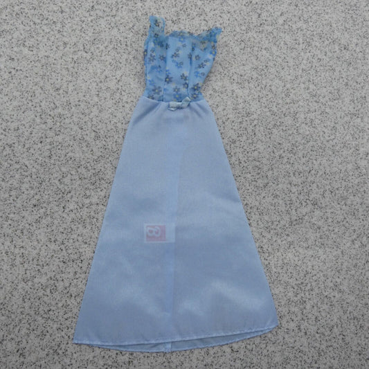 Barbie Doll Fashion Dress Blue Gown Sleeveless Floral Bodice Genuine Mattel