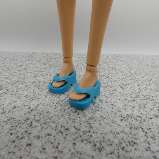 Barbie Doll Size Shoes Teal Blue Sandals Open Toe Platform Flip Flop Clone