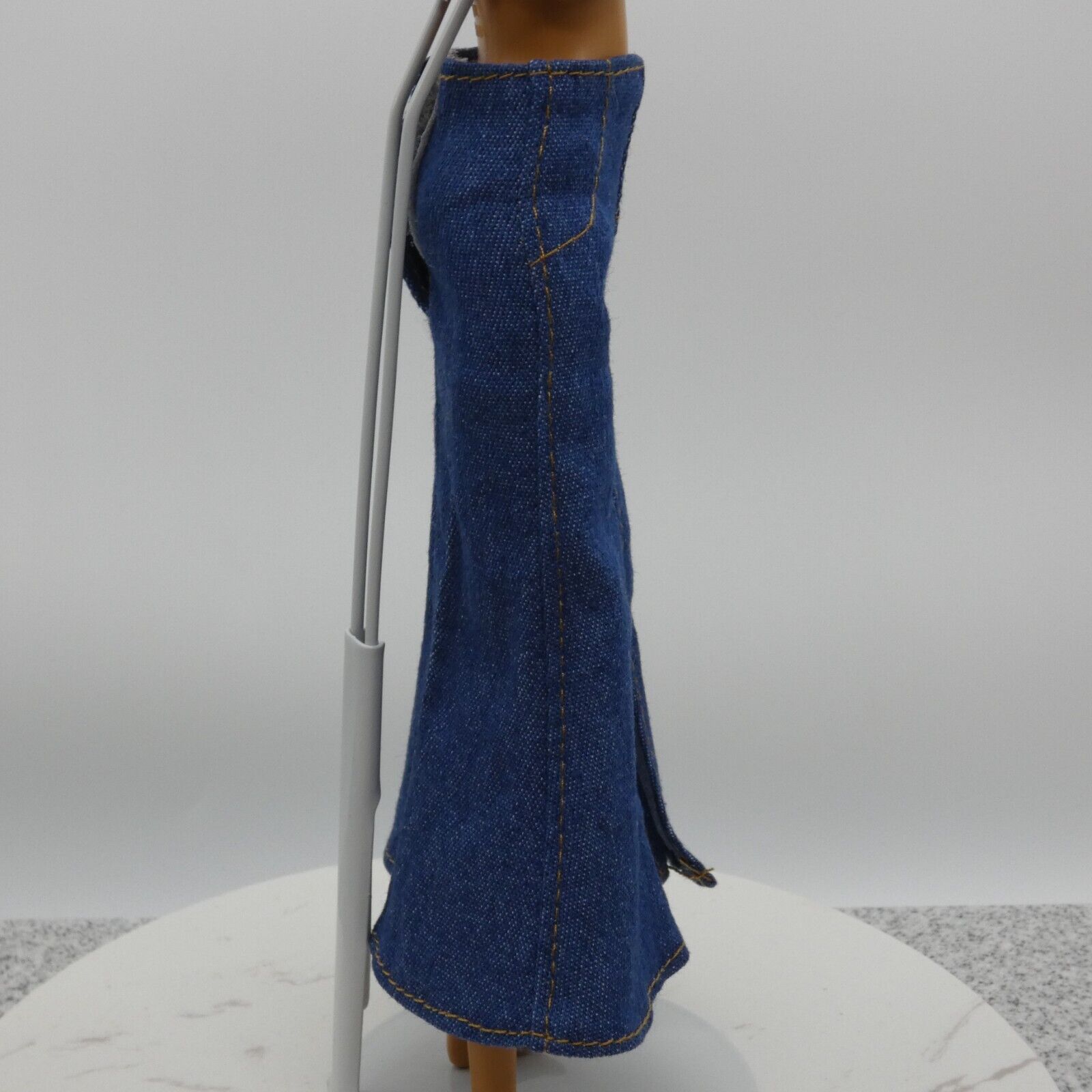 Barbie Doll Size Long Skirt Blue Denim Maxi A Line Ankle Slit Fits Model Muse