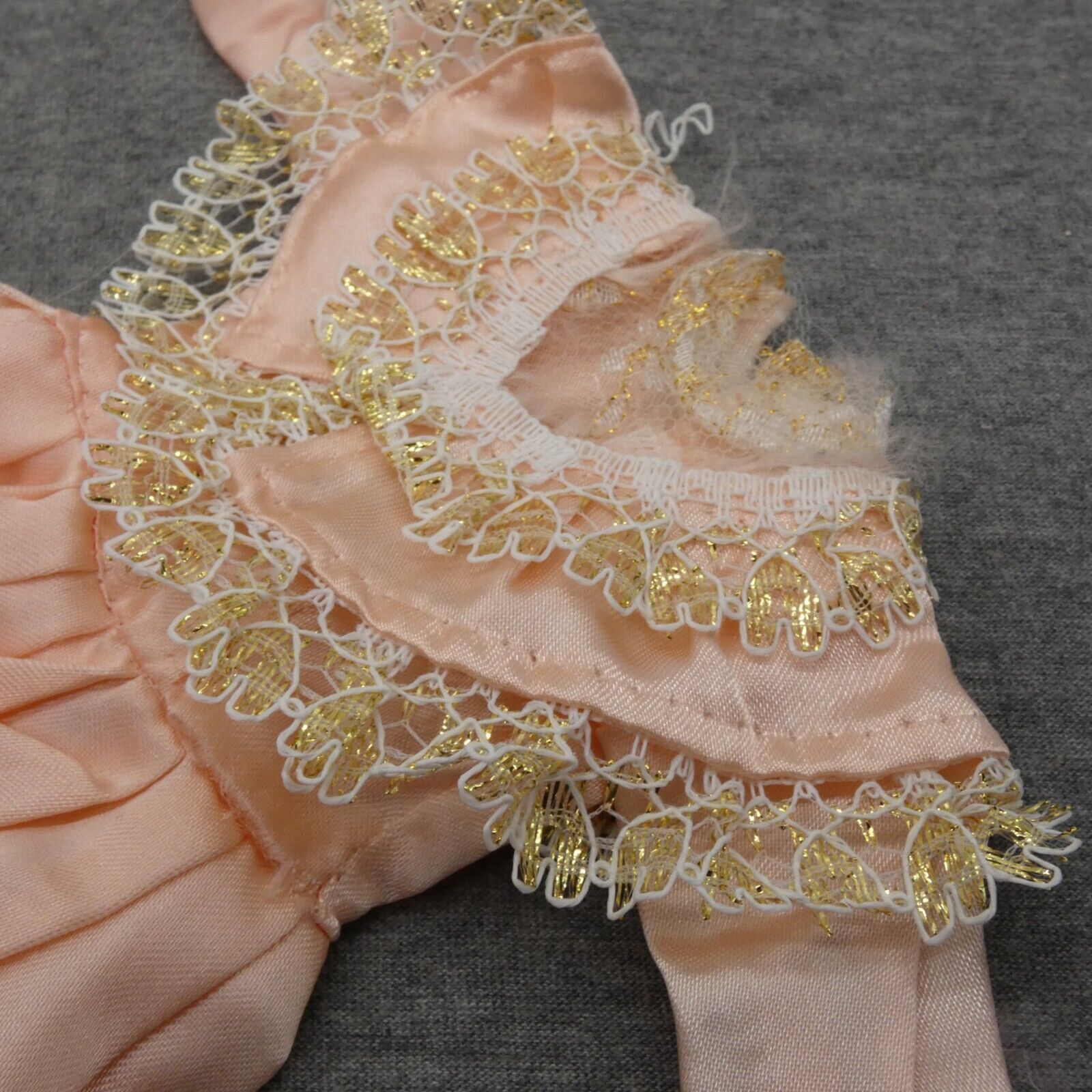 Barbie Doll Size Fashion Dress Pink Peach Satin Gold Accent Tulle 80s Clone