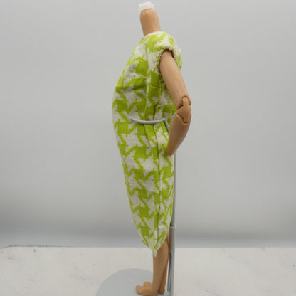 Barbie Doll Size Summer Dress Green White Houndstooth Sleeveless Homemade