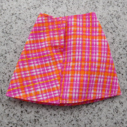 Barbie Doll Skirt Pink Orange Cross Plaid A-line Fits Fashionista Genuine Mattel