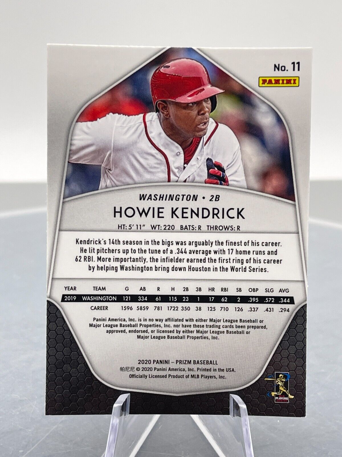 2020 Panini Prism Howie Kendrick #11 Washington Nationals Second Base