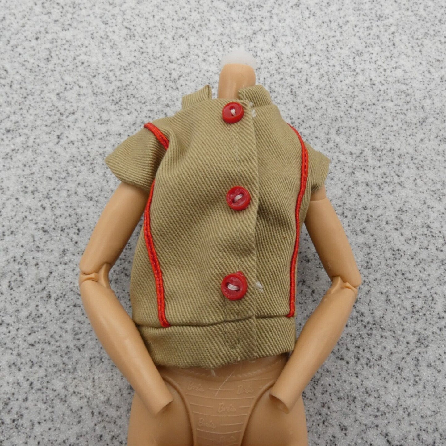 Barbie Doll Size Shirt Top Blouse Tan Khaki Beige Red Buttons Lucky Ind Co Clone