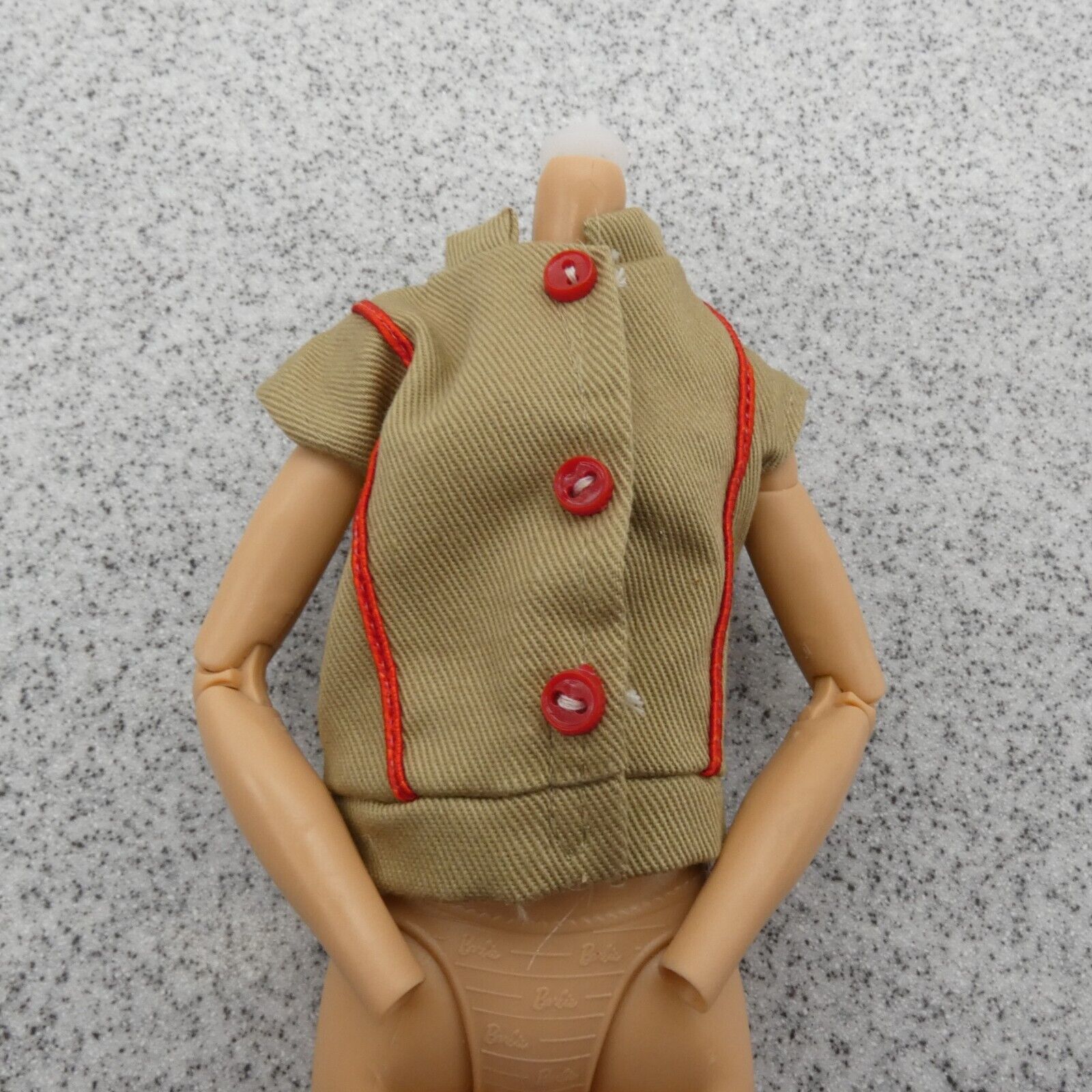 Barbie Doll Size Shirt Top Blouse Tan Khaki Beige Red Buttons Lucky Ind Co Clone