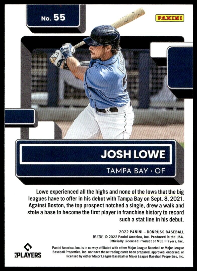 2022 Donruss #55 Josh Lowe Blue Refractor Holo Near Mint