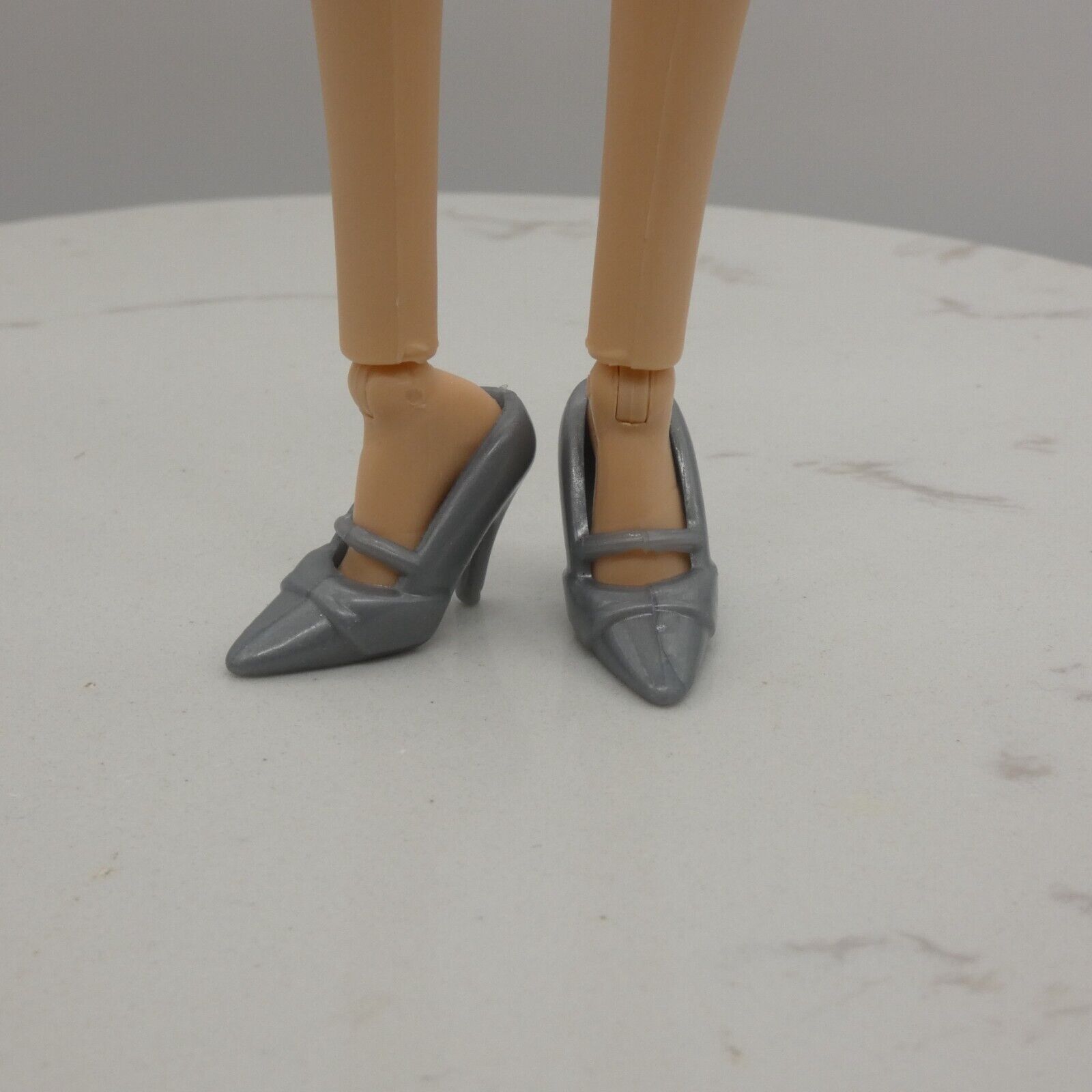 Barbie Doll Size Shoes Silver Gray High Heels Pointed Toe Fit Made to Move