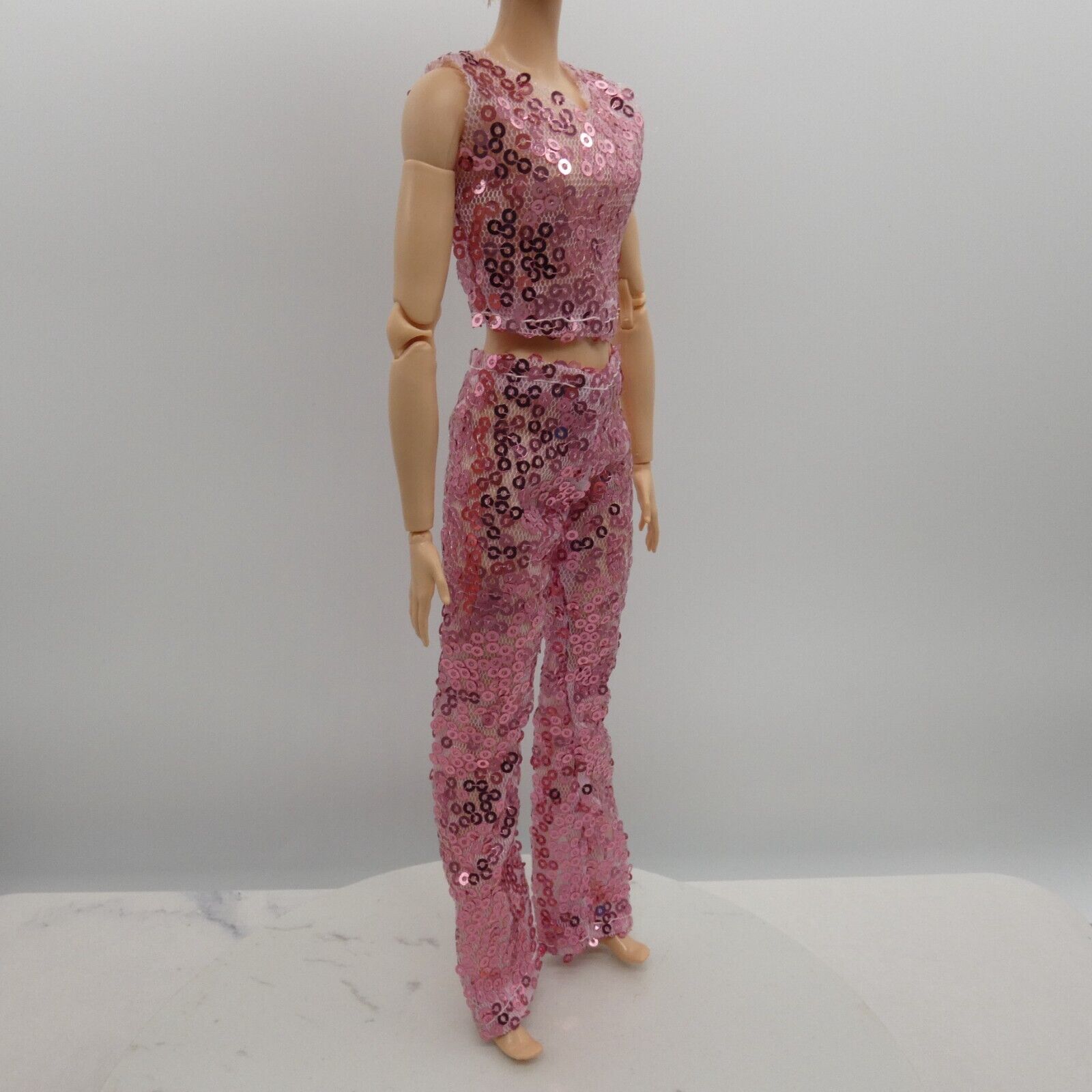 Barbie Doll Size Outfit Pink Sequins Tank Top Pants Fits MTM And Fashionistas