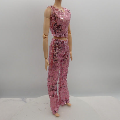 Barbie Doll Size Outfit Pink Sequins Tank Top Pants Fits MTM And Fashionistas