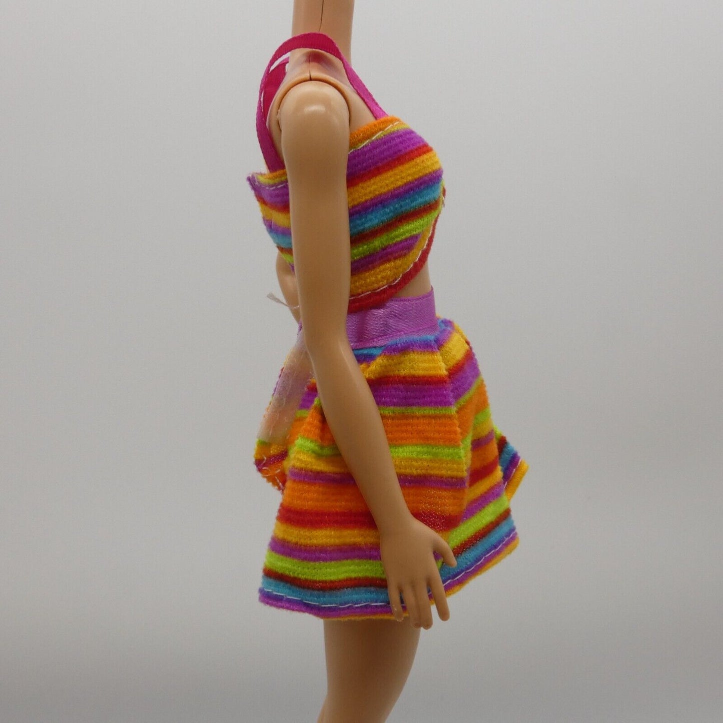 Barbie Doll Size Two Piece Bikini Swimsuit Top Skirt Rainbow Striped Clone