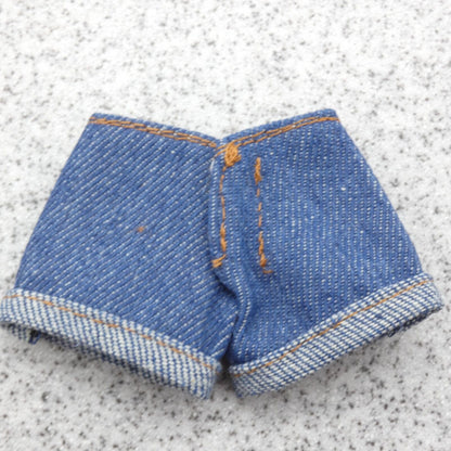 Barbie Doll Size Shorts Blue Jeans Denim Like Rolled Cuff Fits Fashionistas