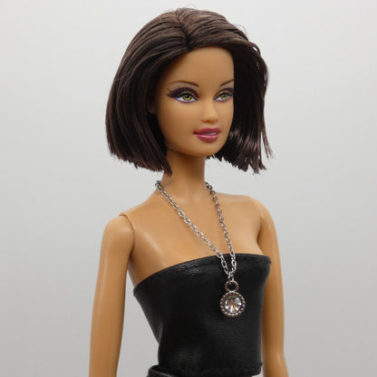 Necklace for Barbie Integrity Toys Size Doll Round Crystal Pendant Silver Chain