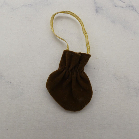 Barbie Doll Size Purse Chocolate Brown Felt Cloth Fabric Handbag Ribbon Strap