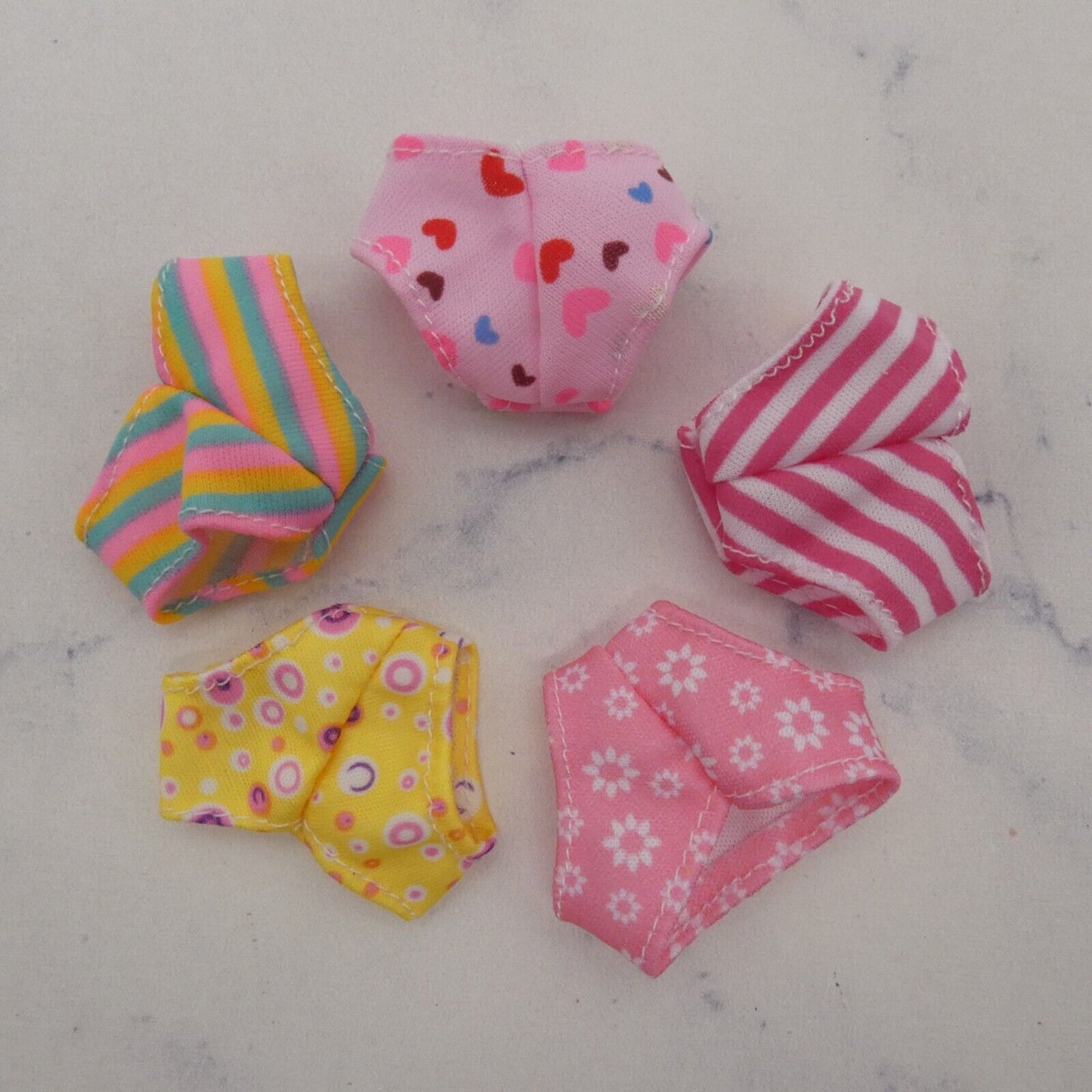 Barbie Doll Size Panties Underwear Lot of 5 Pink Striped Hearts Daisy Bikini