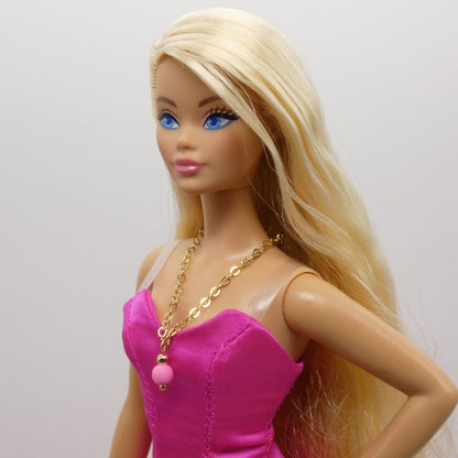 Necklace for Barbie Integrity Toys Doll Pink Sphere Pendant Gold Tone Chain