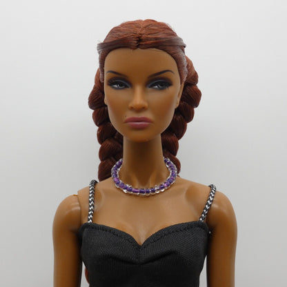 Necklace for Barbie Integrity Toys Doll Size Beaded Purple Clear Choker Handmade