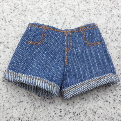 Barbie Doll Size Shorts Blue Jeans Denim Like Rolled Cuff Fits Fashionistas