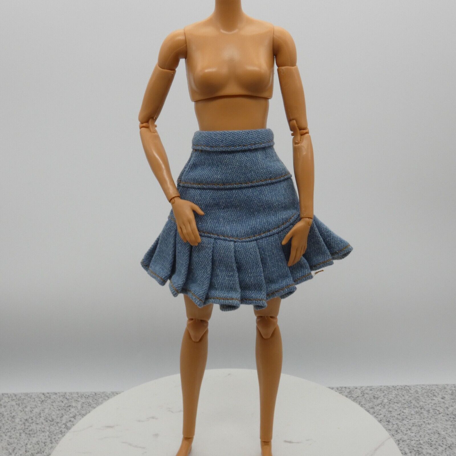 Barbie Doll Size Skirt Blue Jean Denim Like Pleated High Waist Fits Fashionistas