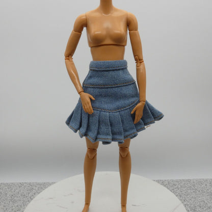 Barbie Doll Size Skirt Blue Jean Denim Like Pleated High Waist Fits Fashionistas