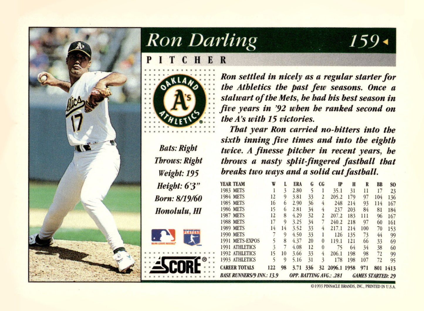 1994 Score Ron Darling #159