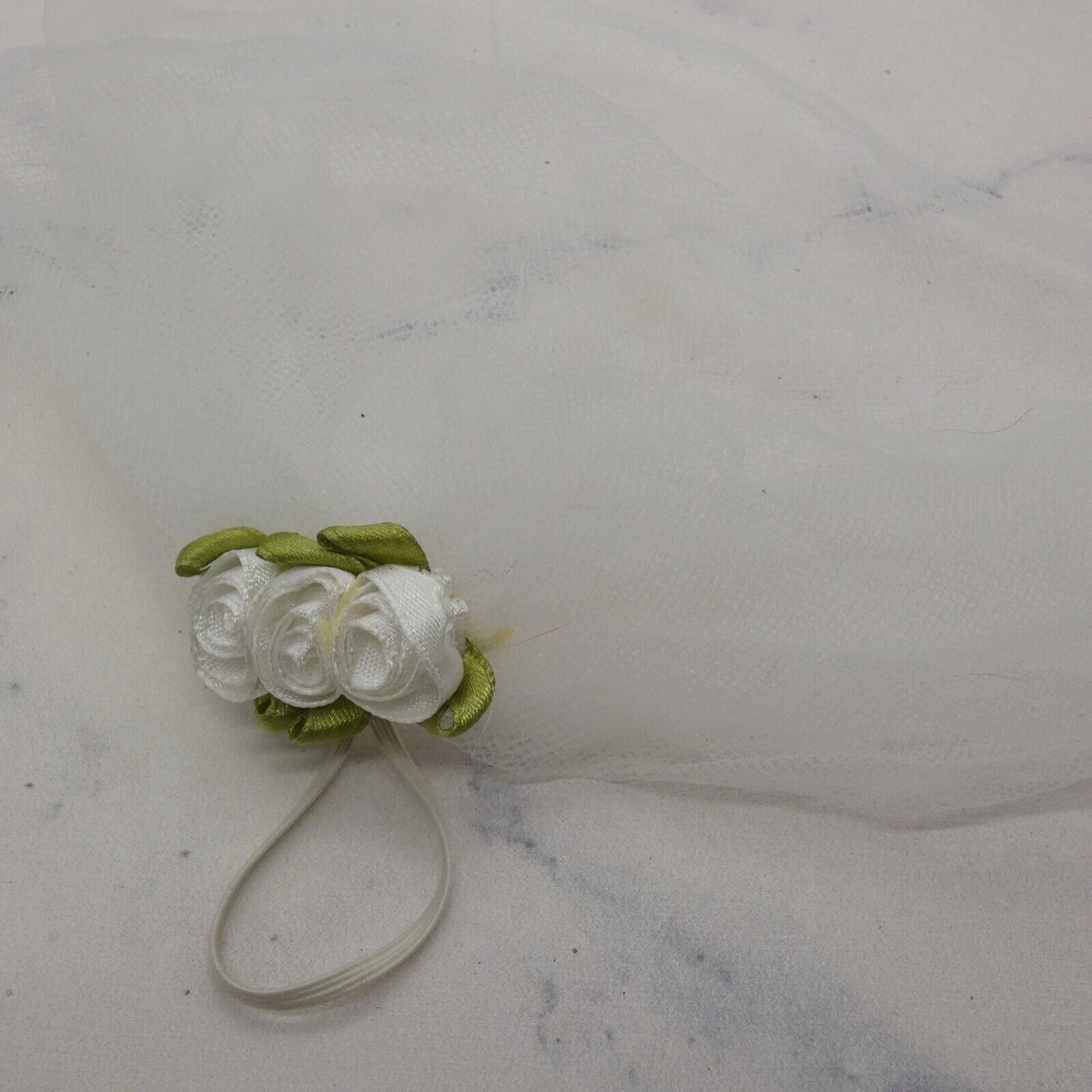 Barbie Doll Size Bridal Veil Double Layered Tulle White Rose Flowers Headpiece