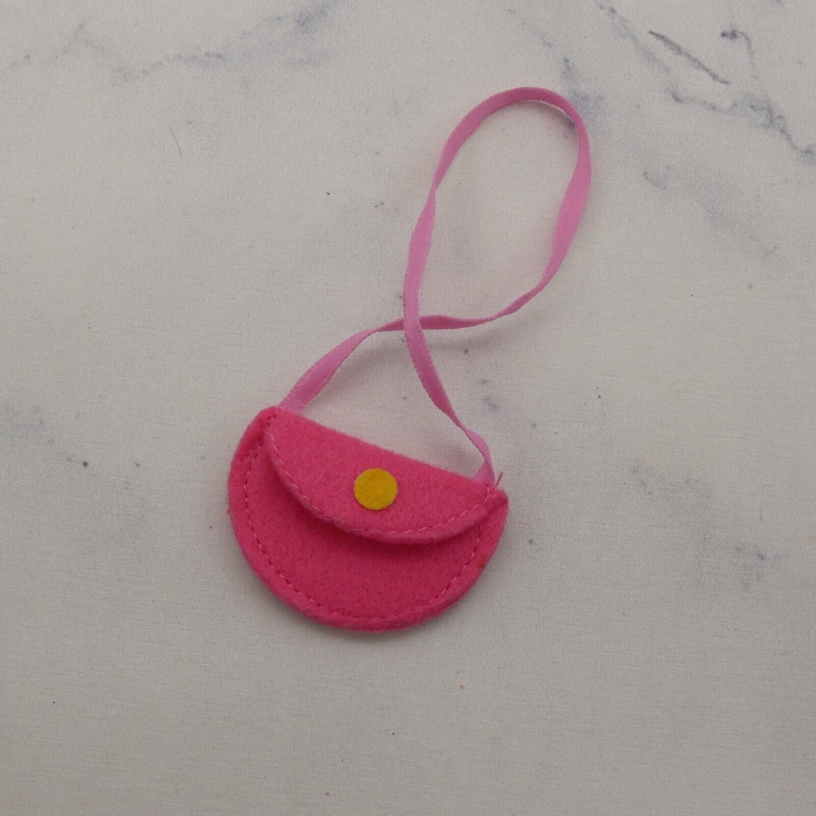 Barbie Doll Size Purse Pink Handbag Semicircle Felt Playset Diorama Accessory