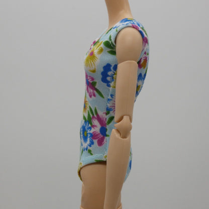 Barbie Doll Size Swimsuit Blue Floral Bathing Suit One Piece Modest Fits MTM