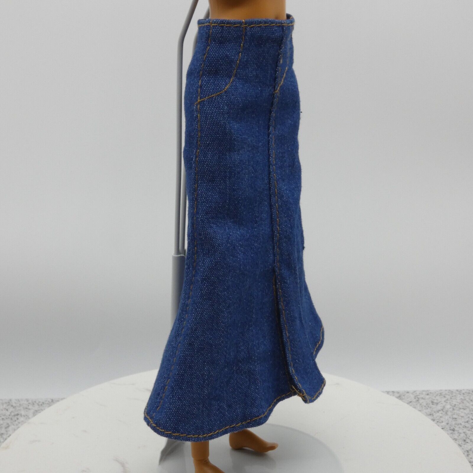 Barbie Doll Size Long Skirt Blue Denim Maxi A Line Ankle Slit Fits Model Muse