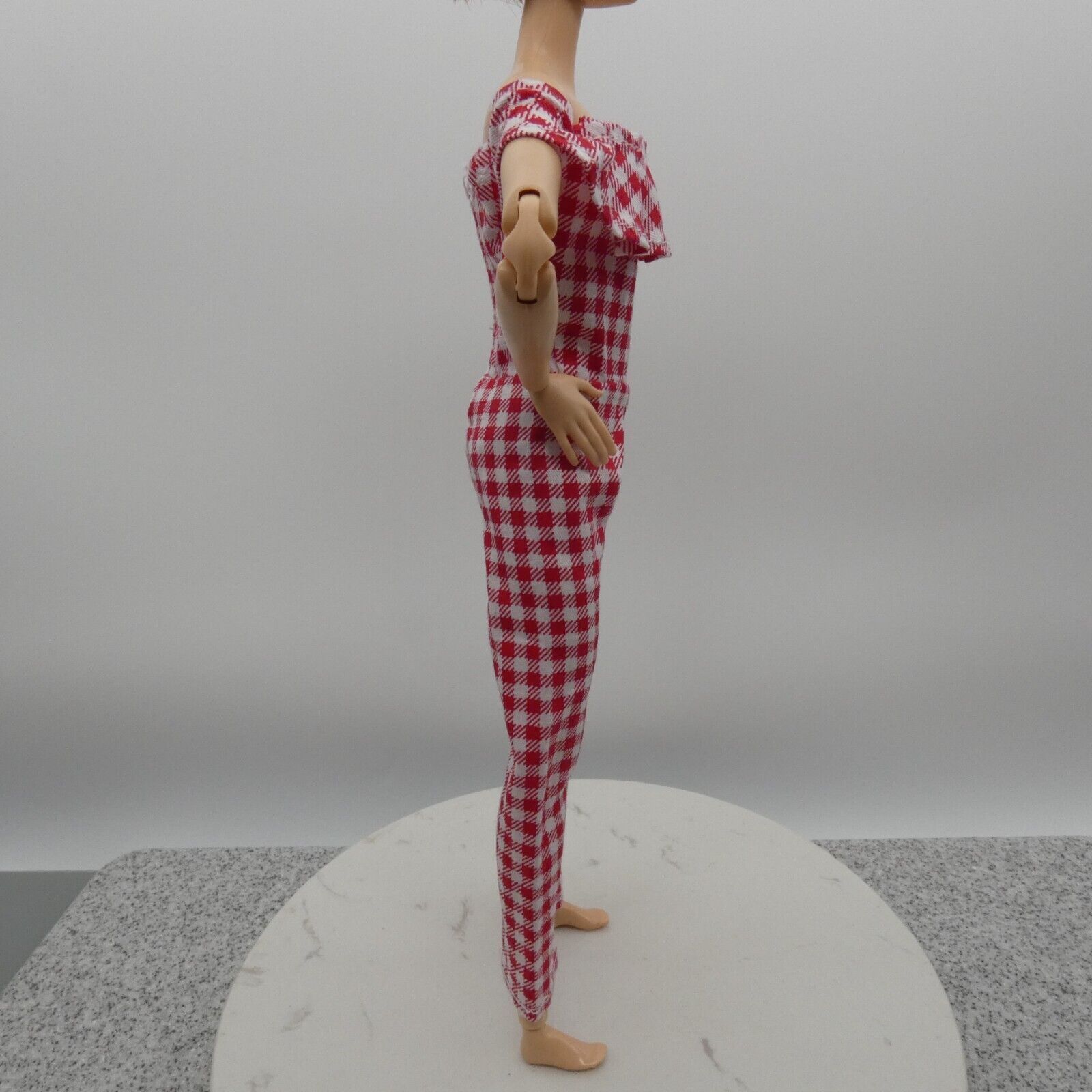 Barbie Doll Size Jumpsuit Red White Gingham Cold Shoulder Ankle Fit Made To Move