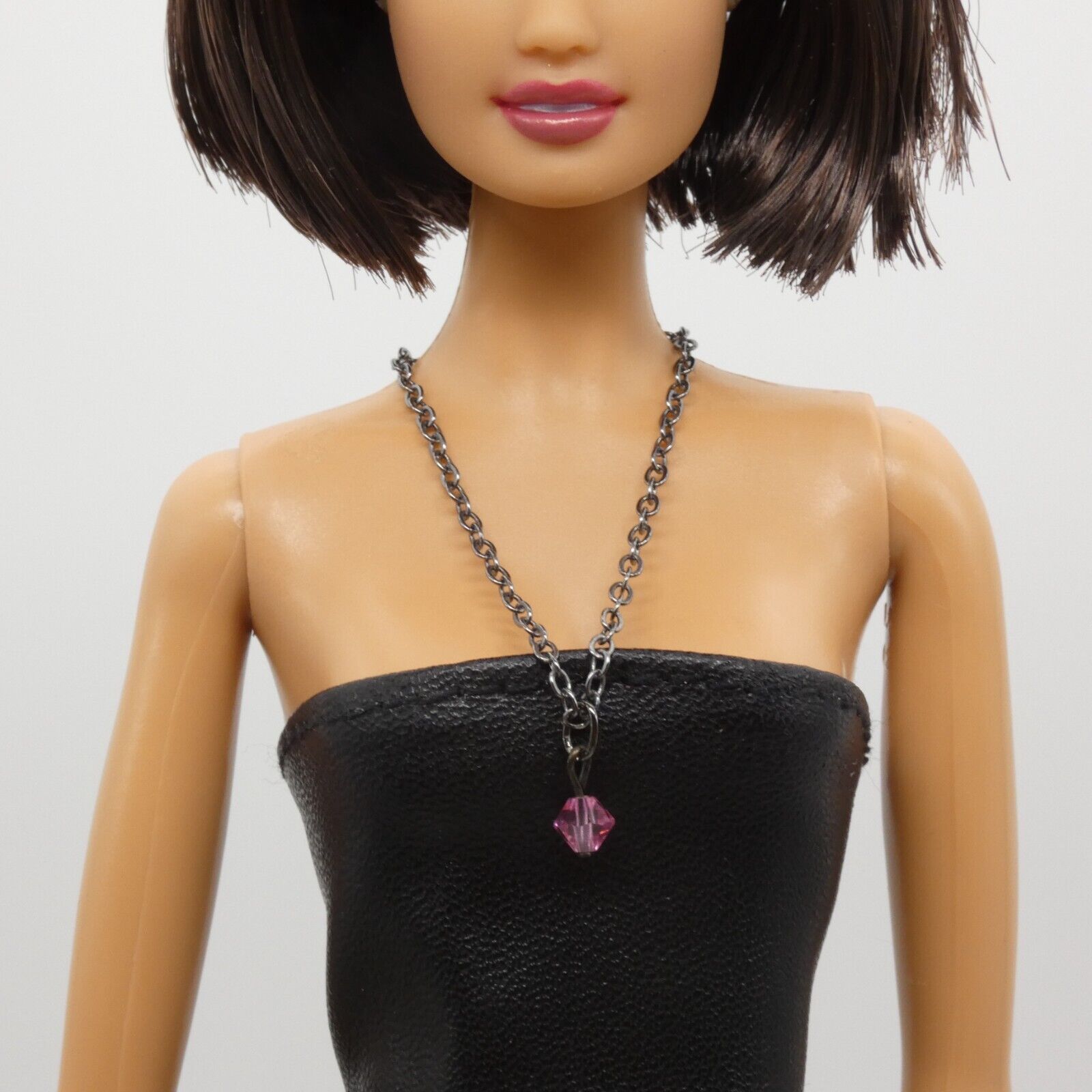 Necklace for Barbie Integrity Toys Doll Pink Crystal Pendant Silver Chain