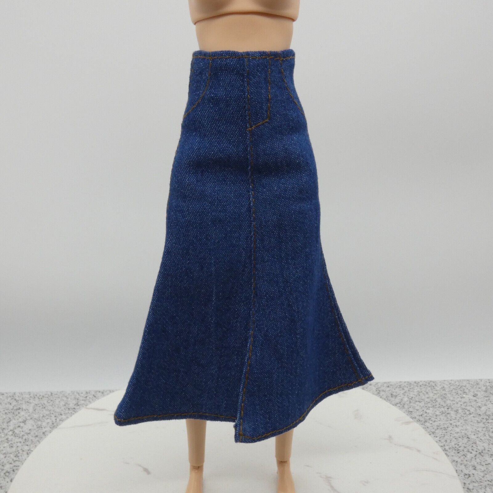 Barbie Doll Size Long Skirt Blue Jean Maxi A Line Slit High Waist Fit Model Muse