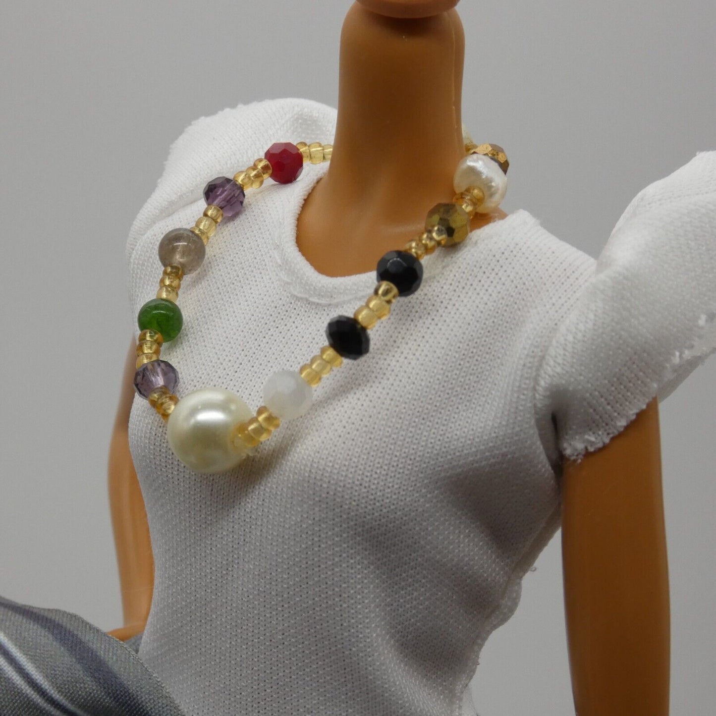 Barbie Doll Size Multicolored Faceted Beaded Necklace Choker Stretch Classy