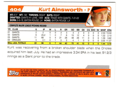 2004 Topps Kurt Ainsworth Baltimore Orioles #404