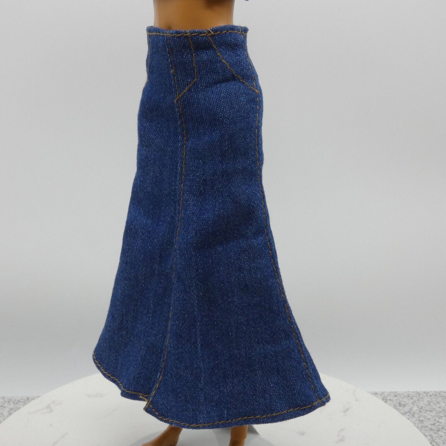 Barbie Doll Size Long Skirt Blue Denim Maxi A Line Ankle Slit Fits Model Muse