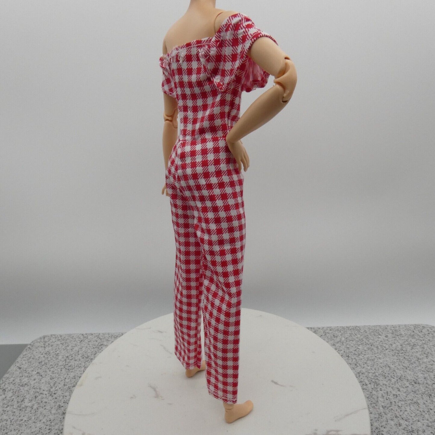 Barbie Doll Size Jumpsuit Red White Gingham Cold Shoulder Ankle Fit Made To Move