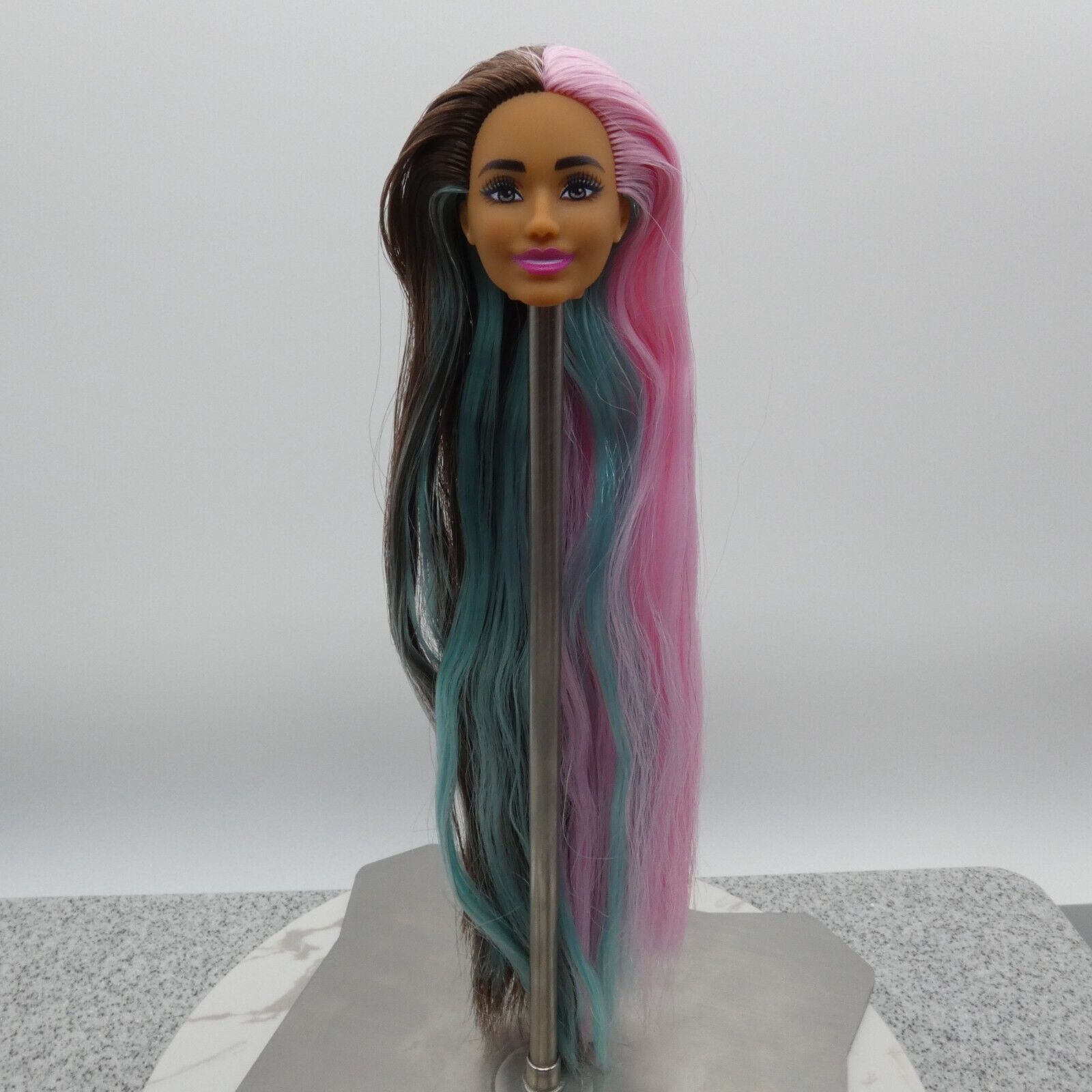 Barbie Extra Fly Safari Doll Head Medium Light Skin Pink Brown Teal Hair HPT48