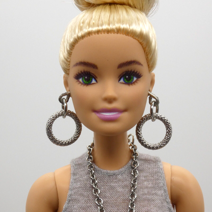 Barbie Doll Size Silver Chain Necklace And Hoop Earrings Ring Pendants