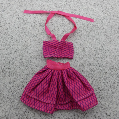 Barbie Doll Size Bikini Swimsuit Two Piece Pink Halter Top Skirt Bottom Clone