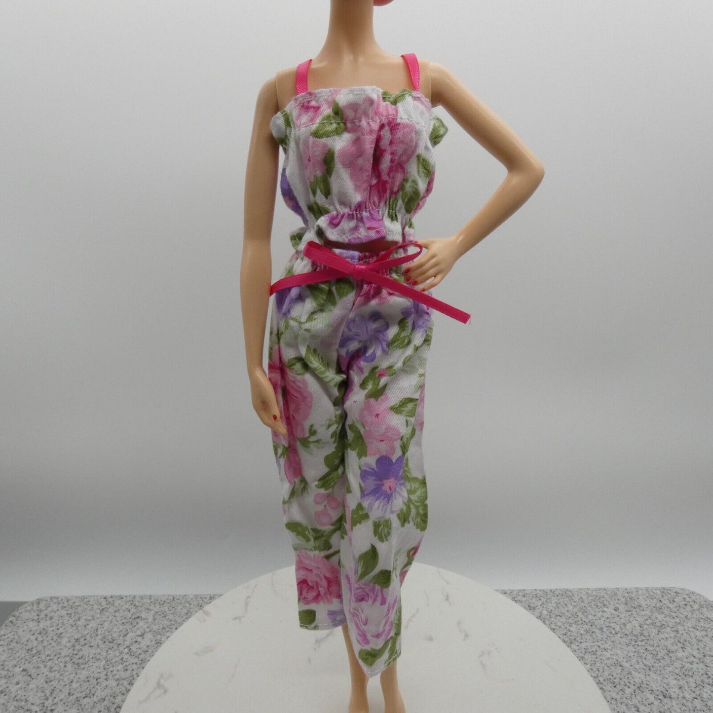 Barbie Doll Size Outfit Pink Floral Tank Top Wide Leg Pants Fit Model Muse MTM