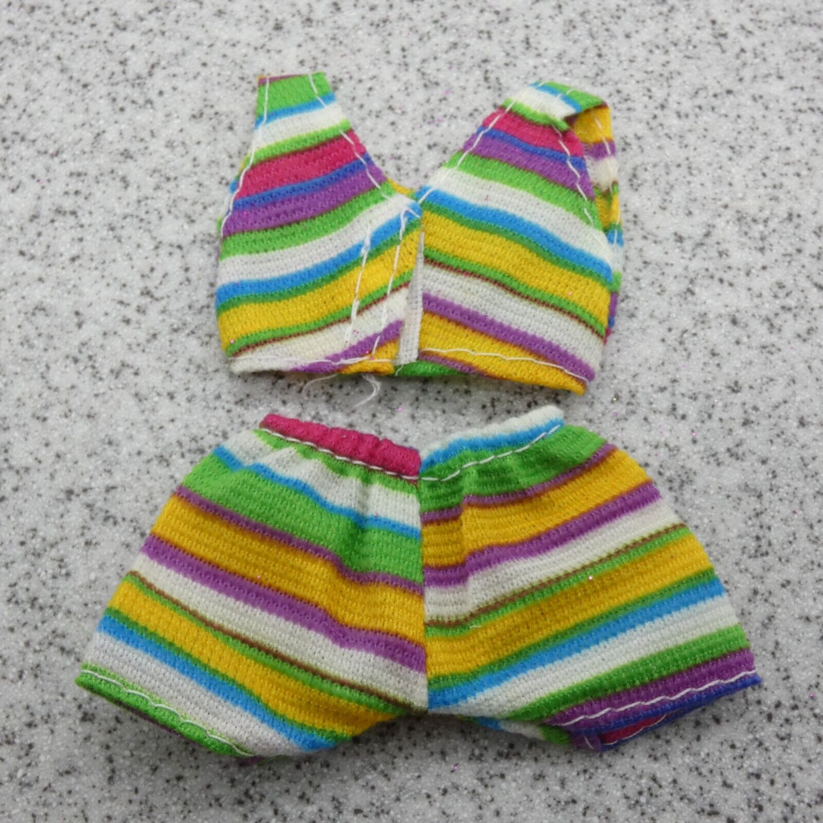 Barbie Doll Size Bikini Swimsuit Two Piece Rainbow Multicolor Striped Clone