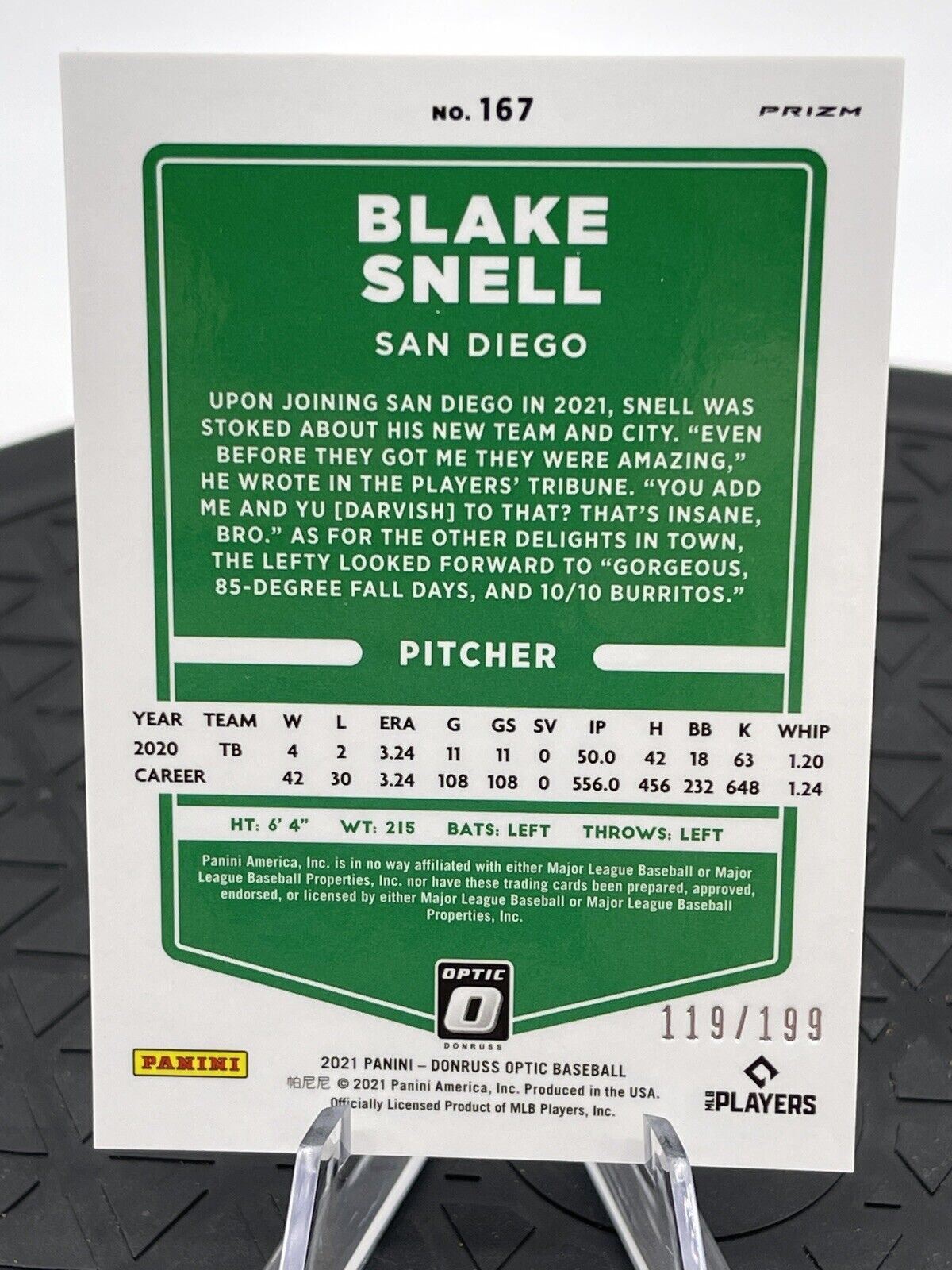 2021 Donruss Red White Blue Optic #167 BLAKE SNELL San Diego Padres 119/199