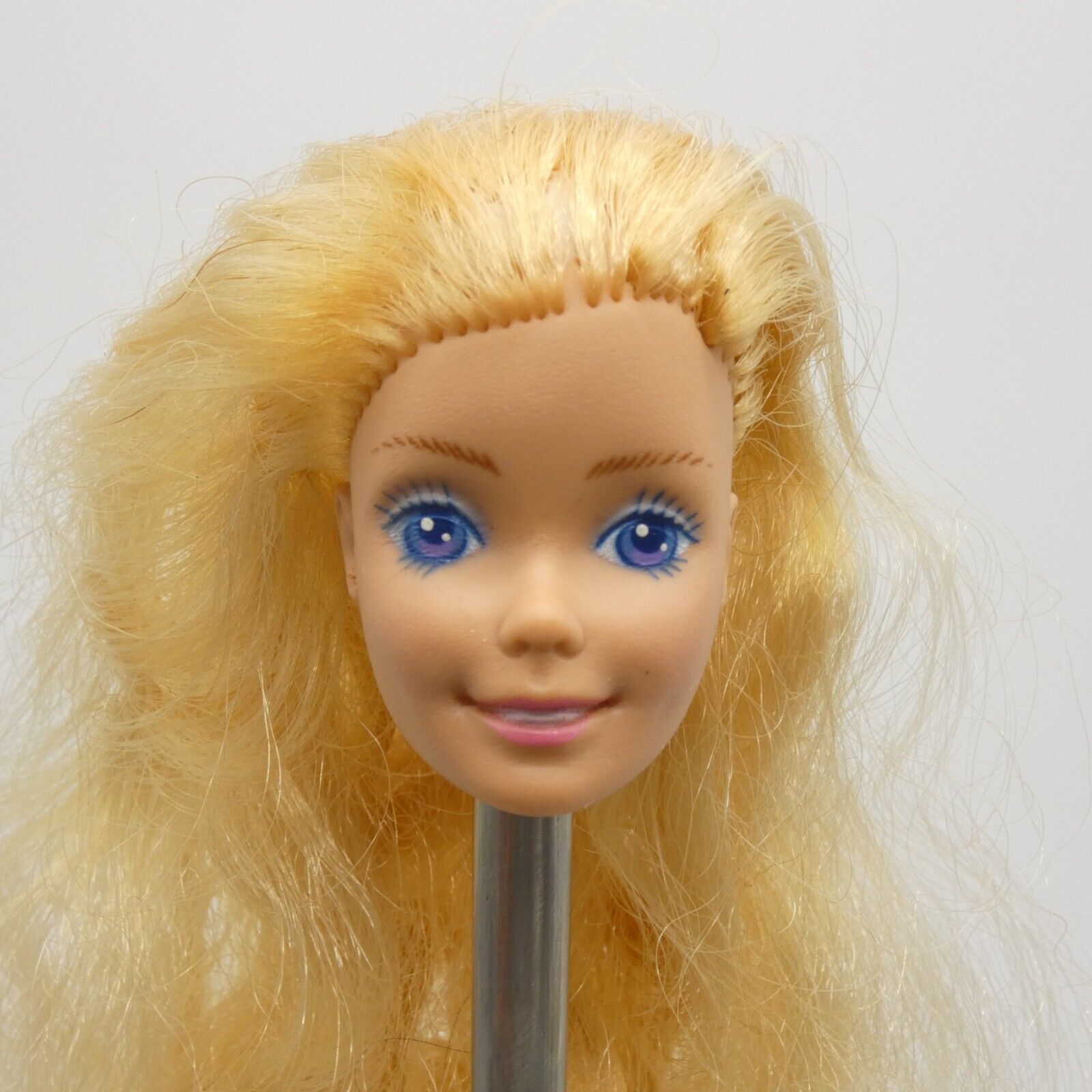 Barbie Doll Head Superstar Face Blonde Hair FOR REROOT Purple Eyes Mattel