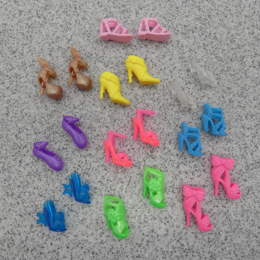 Shoes For Barbie Size Doll Pack of 10 Pink Blue Green Purple Yellow Heels Flats