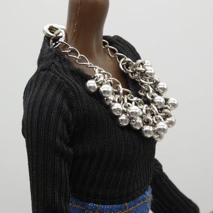 Barbie Doll Size Necklace Silver Dangle Beads Chain Handmade For 11.5 Inch Dolls