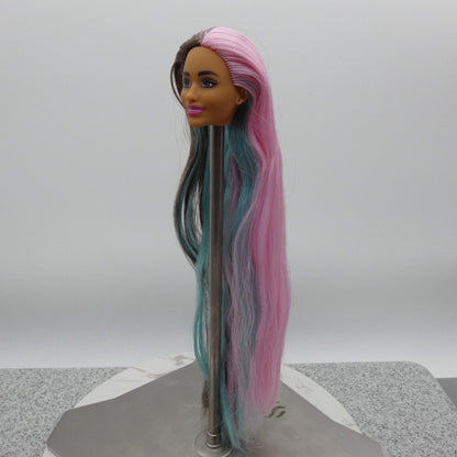 Barbie Extra Fly Safari Doll Head Medium Light Skin Pink Brown Teal Hair HPT48